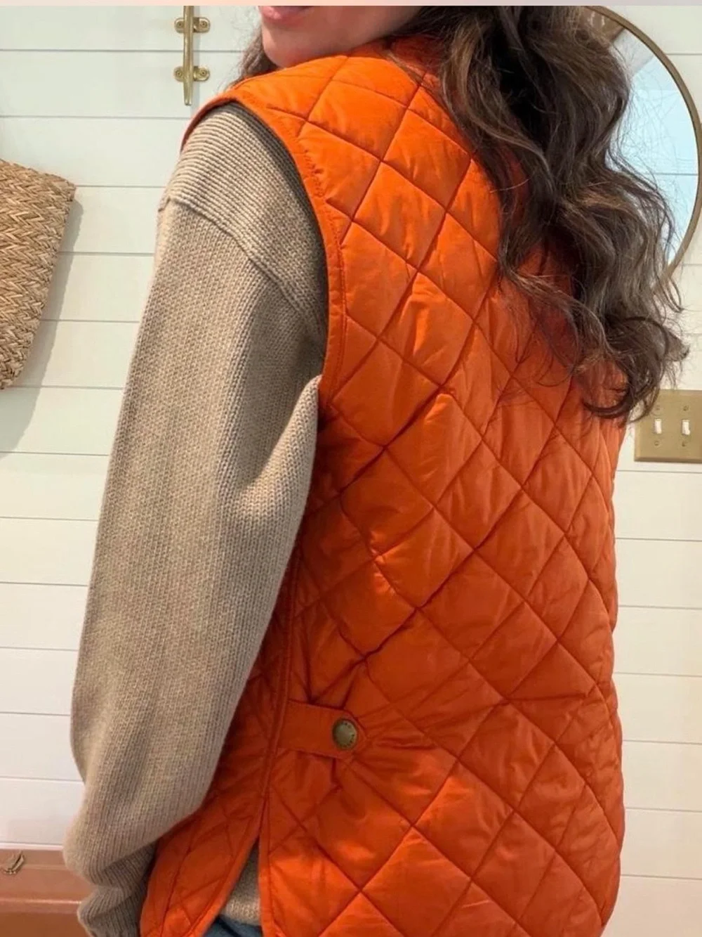 Barbour Lower Gail Quilted Vest Men's Large Orange Snap Front Hunting Gilet - L